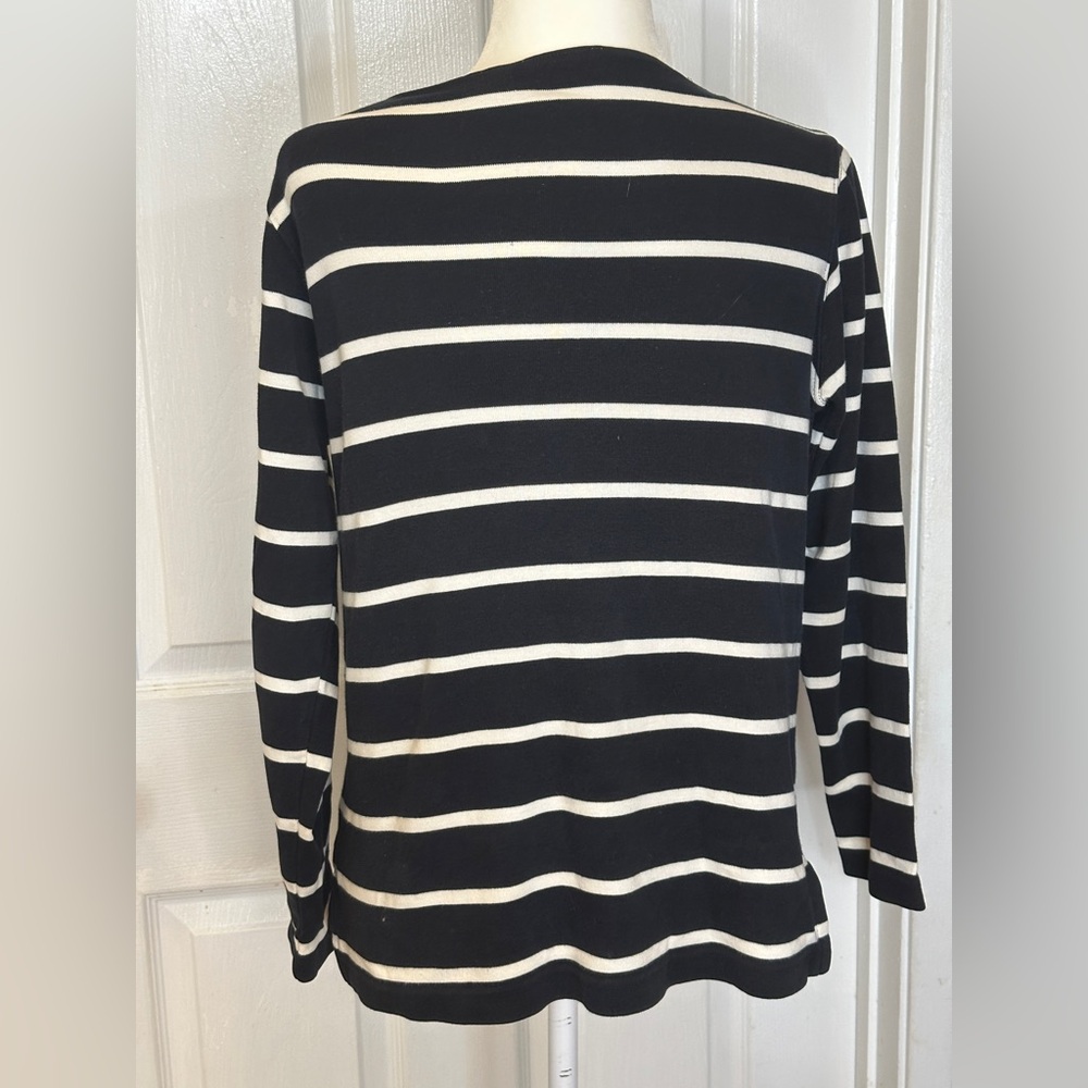 Ann Taylor Black White Stripe Polo Preppy Top Size X Small - Picture 4 of 7